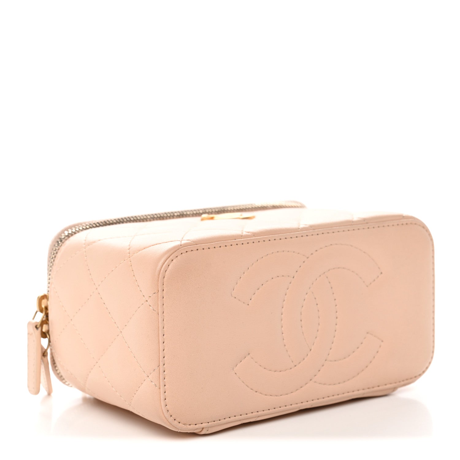 Chanel Lambskin Quilted Sweet Camellia Small Vanity Case With Chain Pink