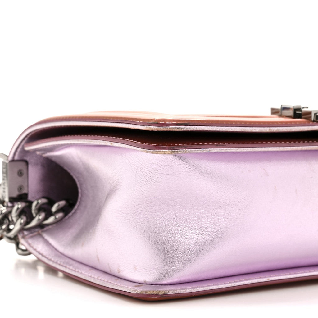 Chanel Metallic Patent Calfskin Quilted Medium Boy Flap Light Pink