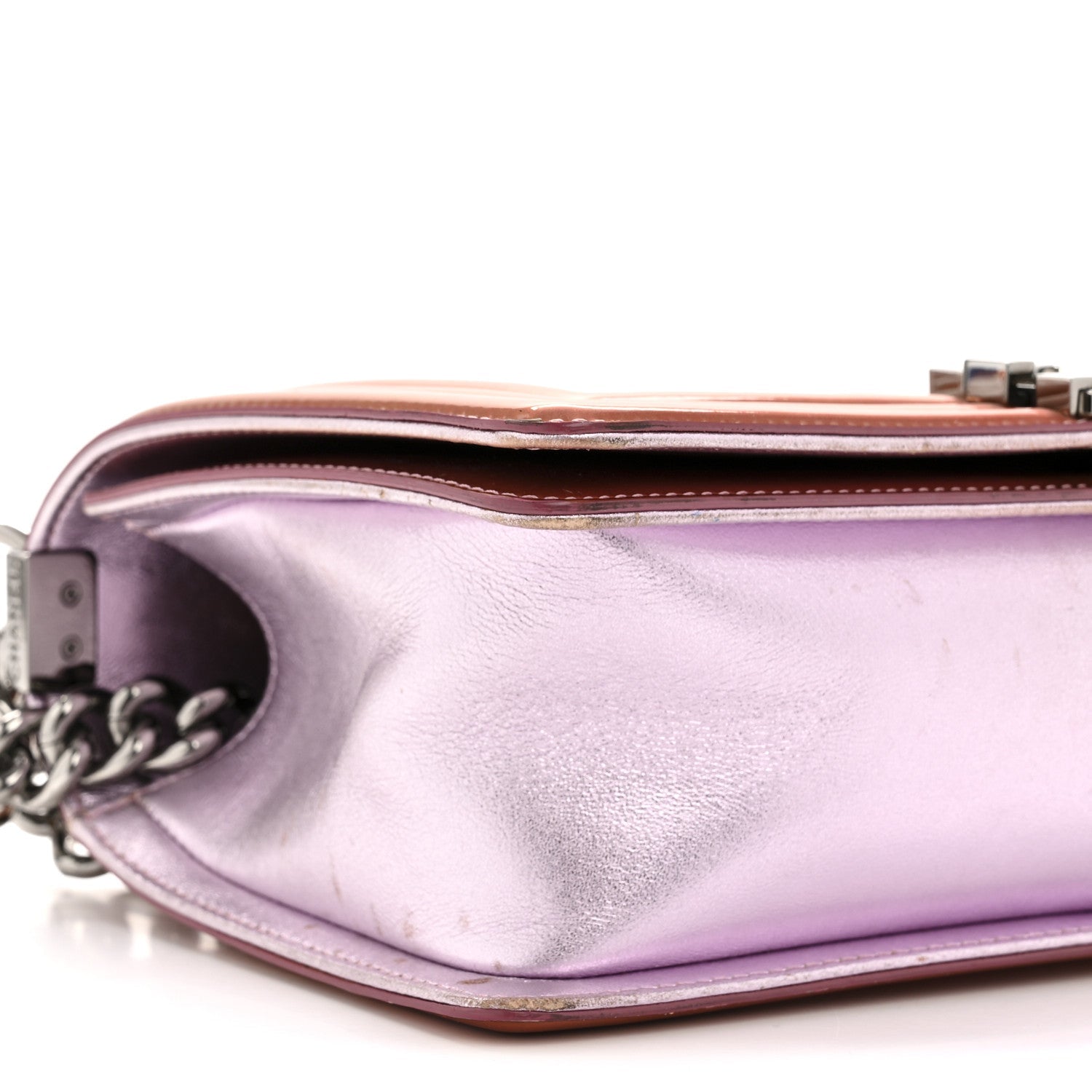 Chanel Metallic Patent Calfskin Quilted Medium Boy Flap Light Pink