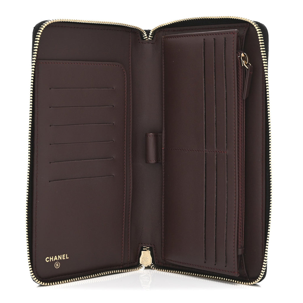 Caviar Quilted Large Zip Around Organizer Wallet Black