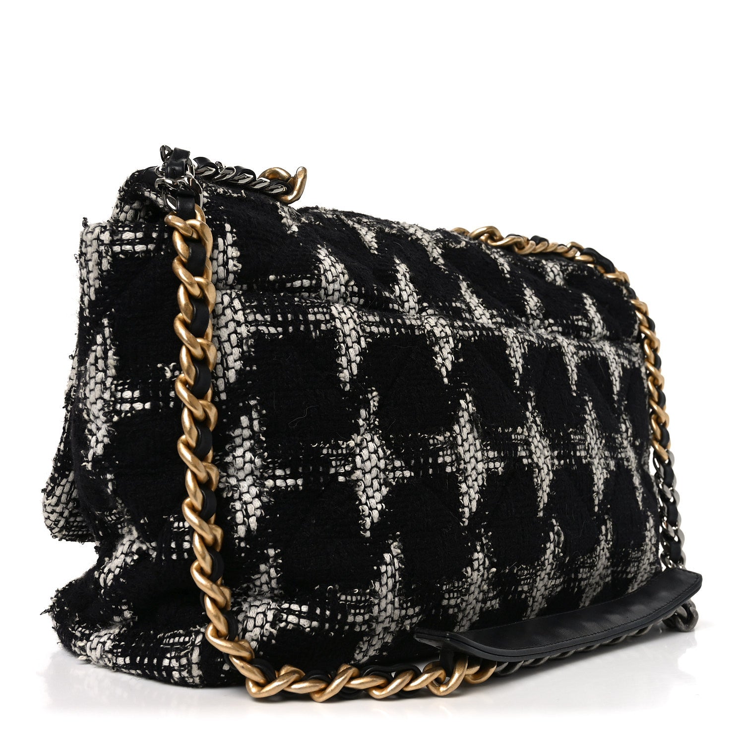 Chanel Tweed Quilted Maxi Chanel 19 Flap Black White