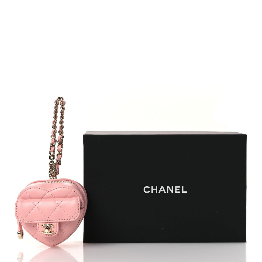 Lambskin Quilted CC In Love Heart Coin Bag Charm Light Pink