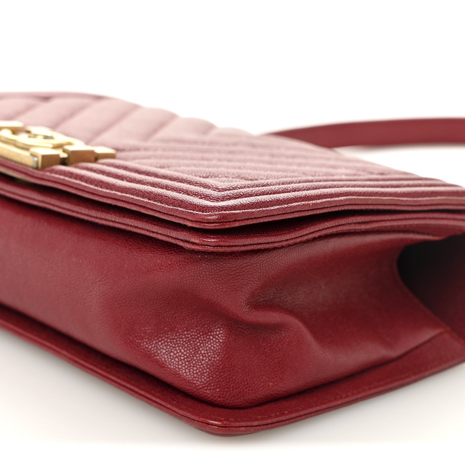 Chanel Caviar Chevron Quilted Medium Boy Flap Dark Red