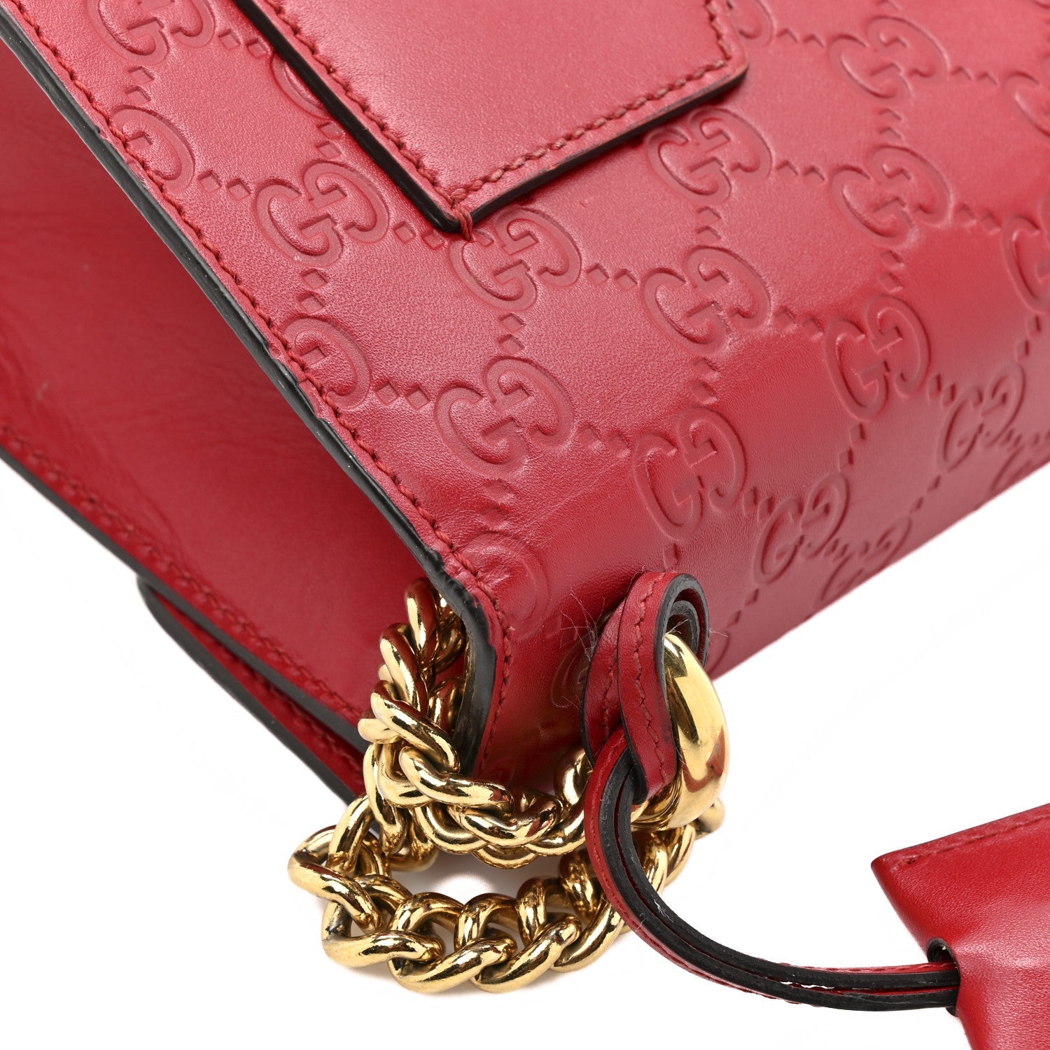 Gucci Guccissima Small Padlock Shoulder Bag Hibiscus Red