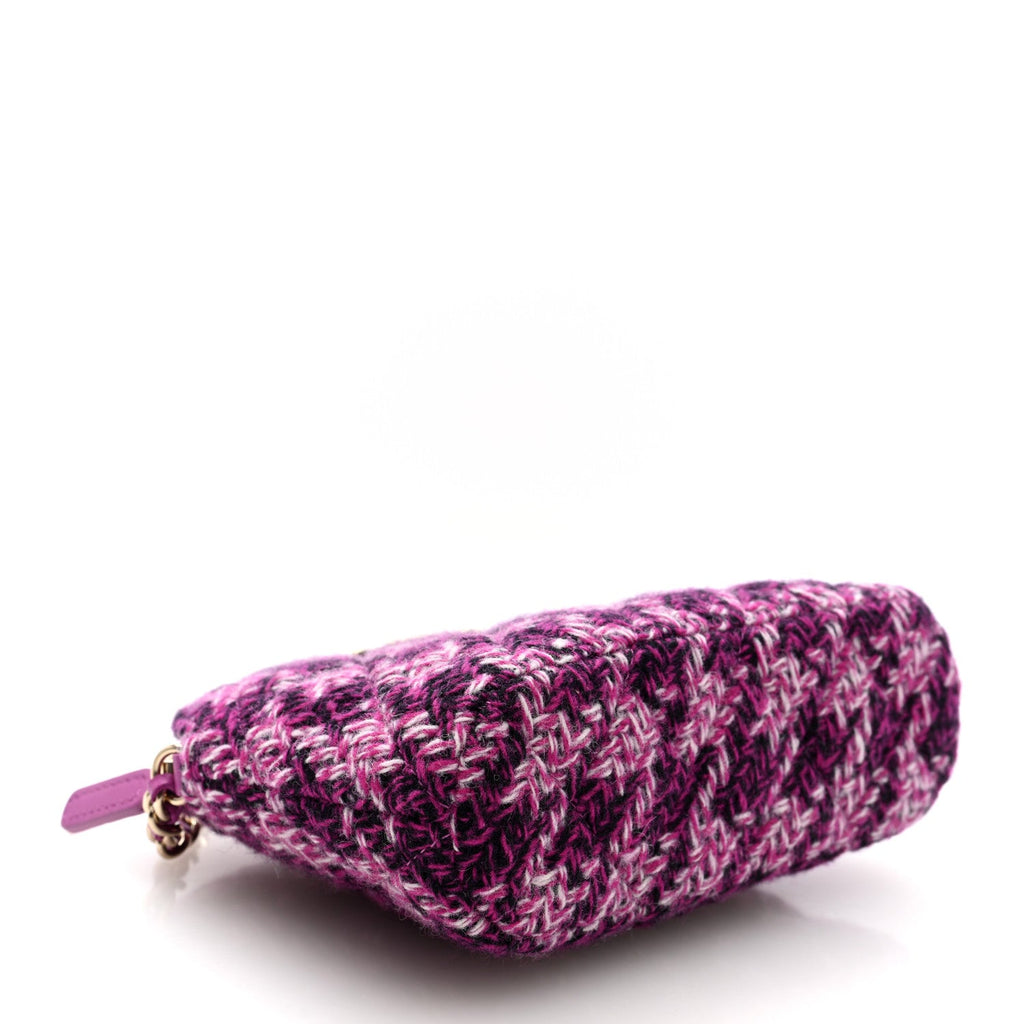 Chanel Tweed Quilted Mini Clutch With Chain Purple