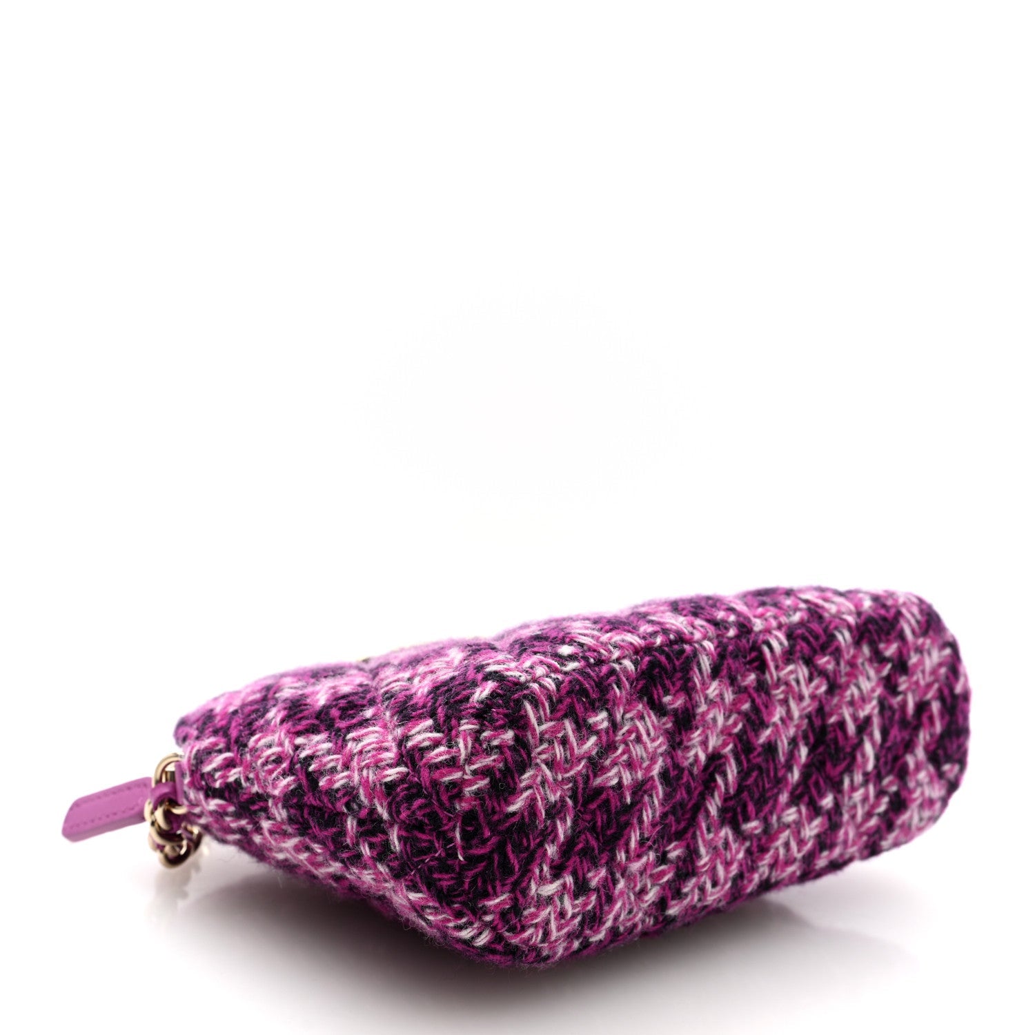 Chanel Tweed Quilted Mini Clutch With Chain Purple