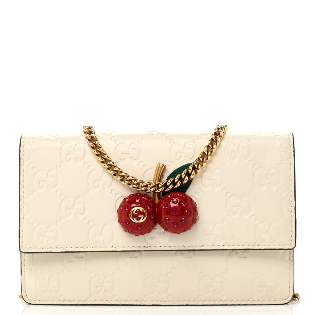 Gucci Guccissima Mini Cherry Chain Bag White