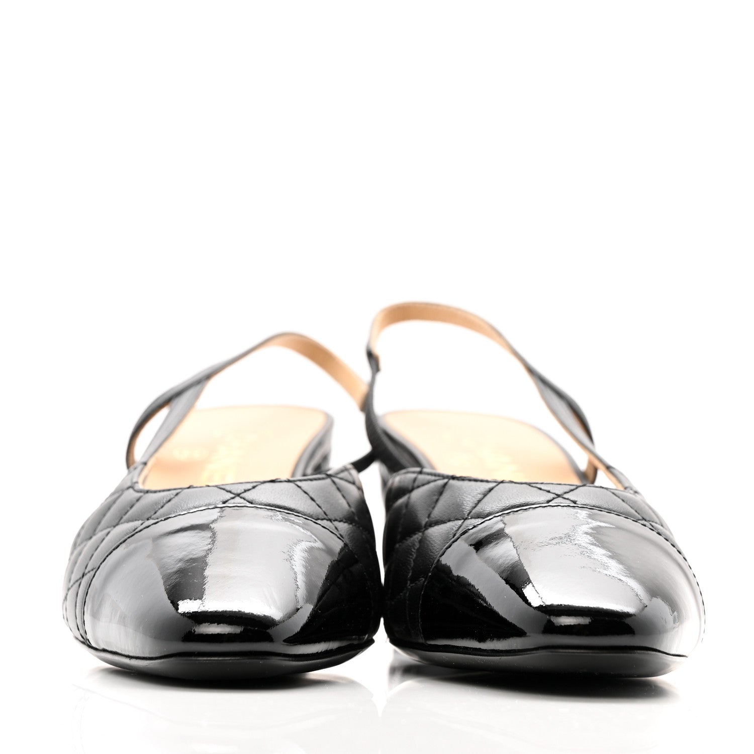 Lambskin Patent Calfskin Quilted Cap Toe CC Slingback Pumps 39.5 Black