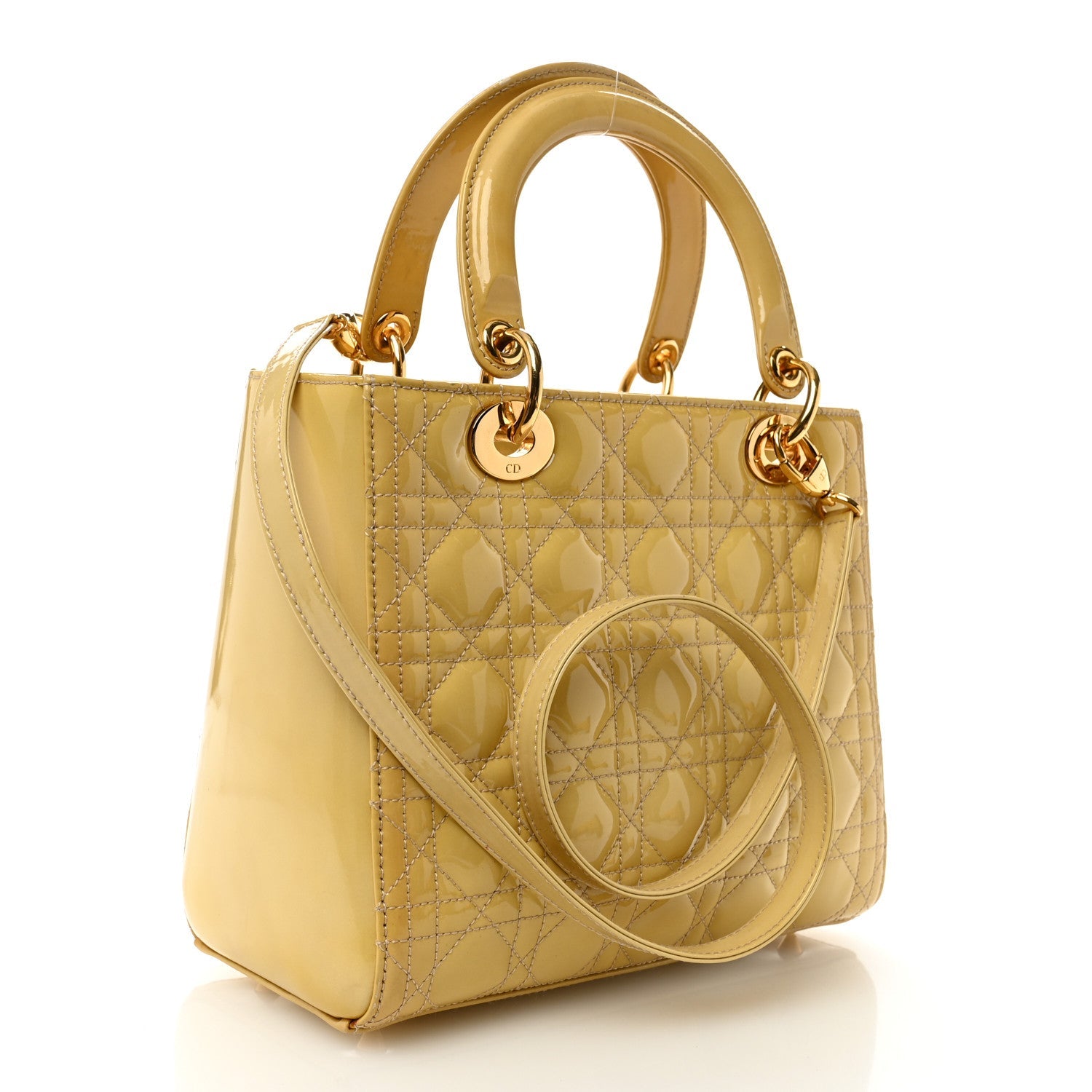 Christian Dior Patent Cannage Medium Lady Dior Beige