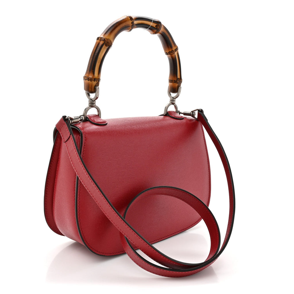 Gucci Shangai Calfskin Small Classic Bamboo Top Handle Bag Romantic Cerise