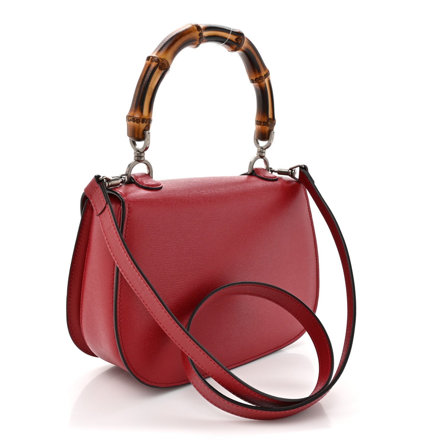 Gucci Shangai Calfskin Small Classic Bamboo Top Handle Bag Romantic Cerise