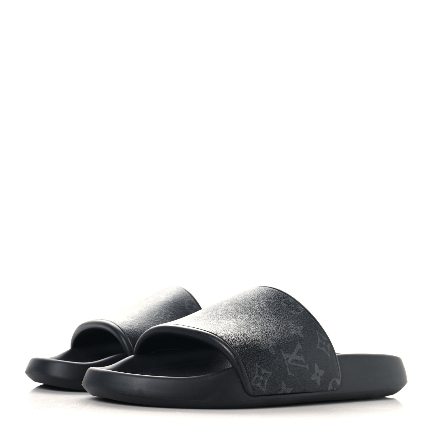 Louis Vuitton Rubber Monogram Eclipse Mens Waterfront Mules 12 Black