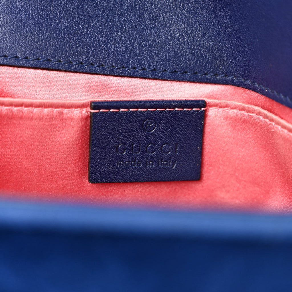 Gucci Velvet Matelasse Mini GG Marmont Shoulder Bag Cobalt Blue