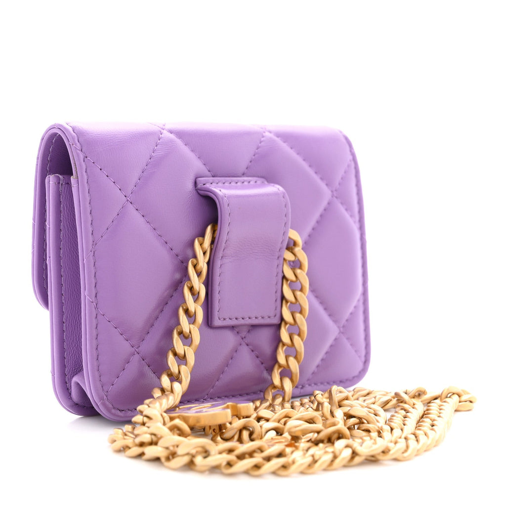 Chanel Lambskin Enamel Quilted Pending CC Flap Belt Bag Purple