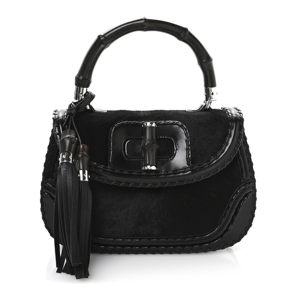 Gucci Pony Hair New Bamboo Medium Top Handle Bag Black