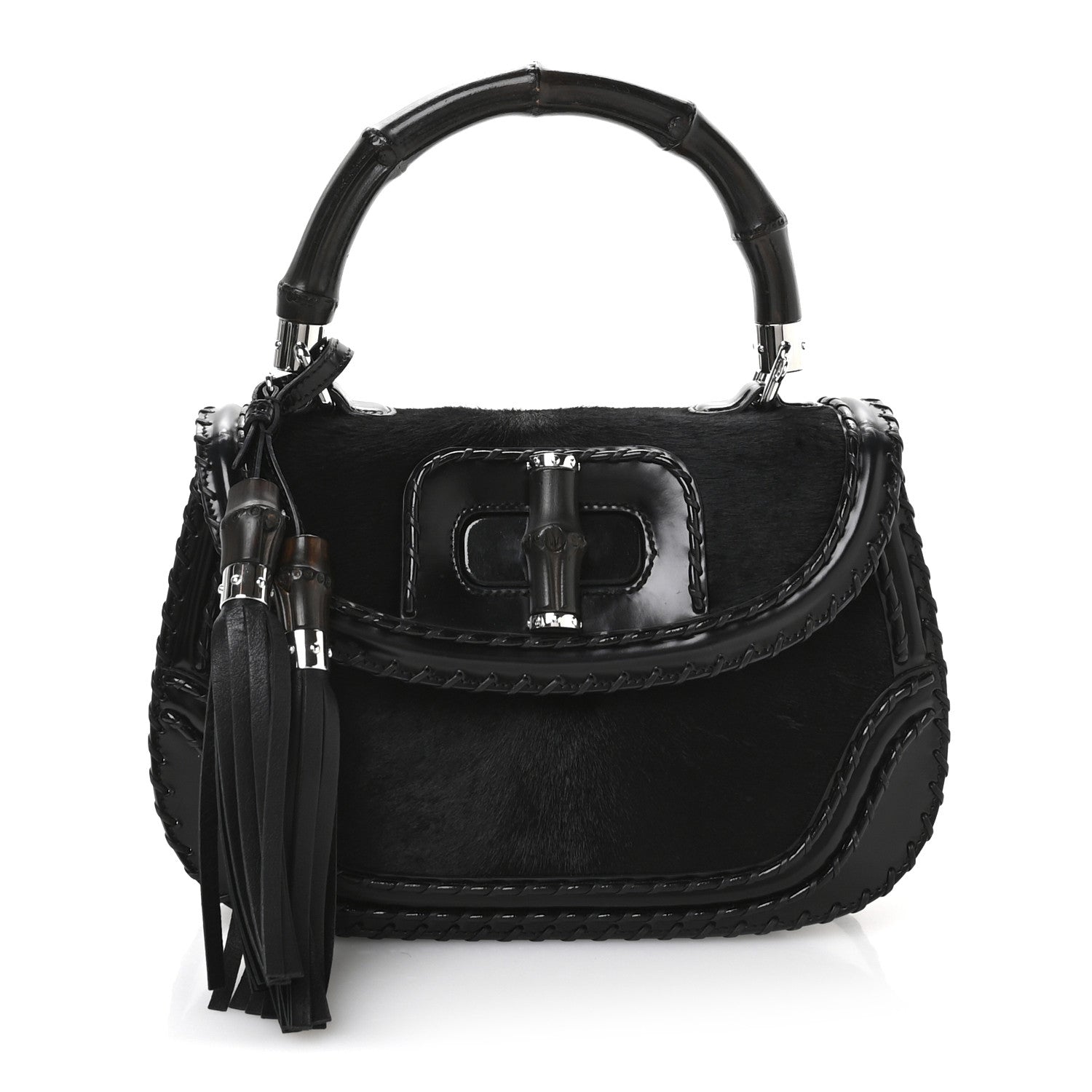 Gucci Pony Hair New Bamboo Medium Top Handle Bag Black