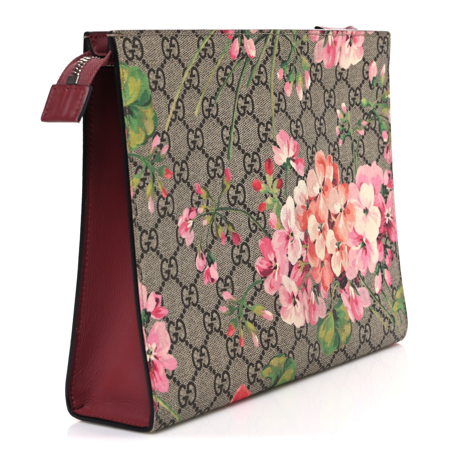 Gucci GG Supreme Monogram Blooms Large Cosmetic Case Beige Multicolor Dry Rose