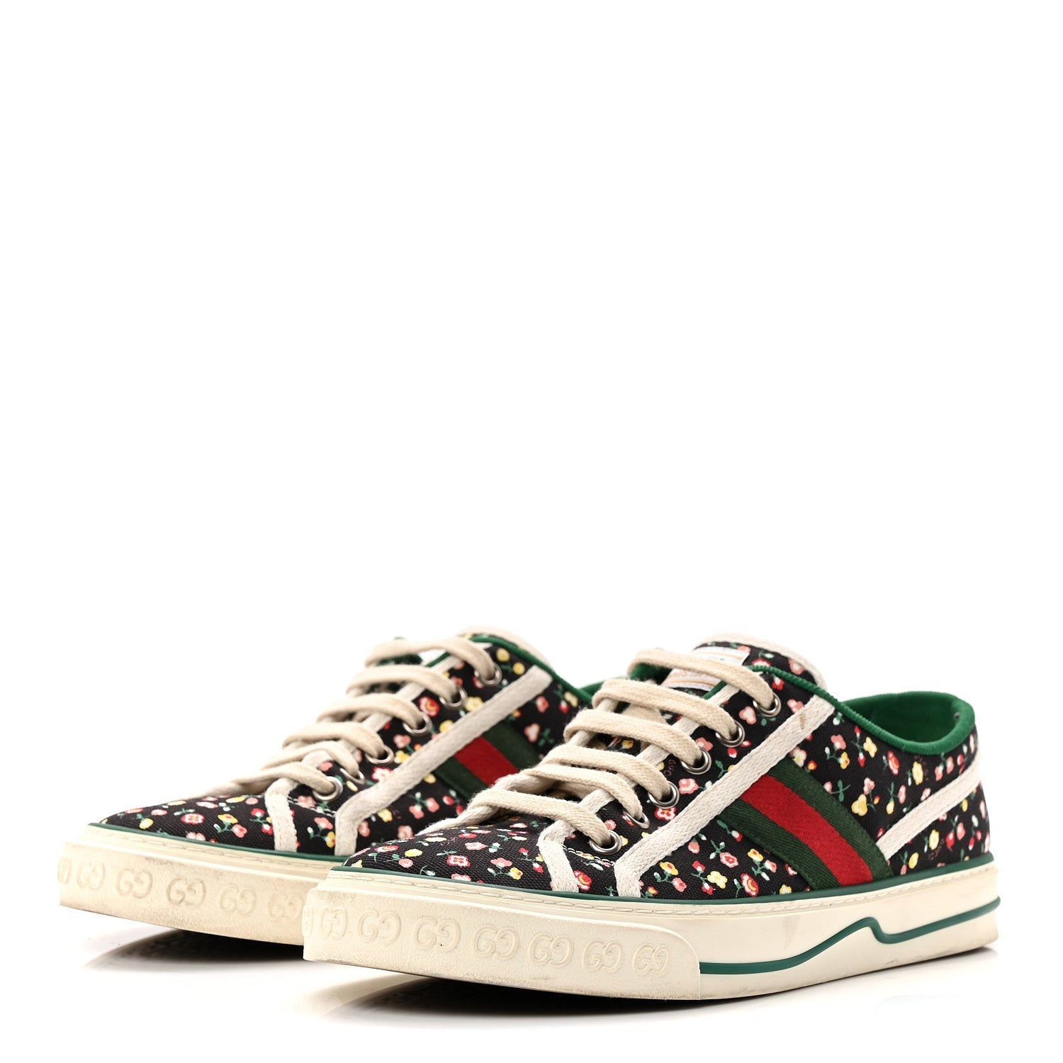 Gucci X LIBERTY OF LONDON Canvas Web Holly Print Womens 1977 Tennis Sneakers 38.5 Black Peach Mystic White