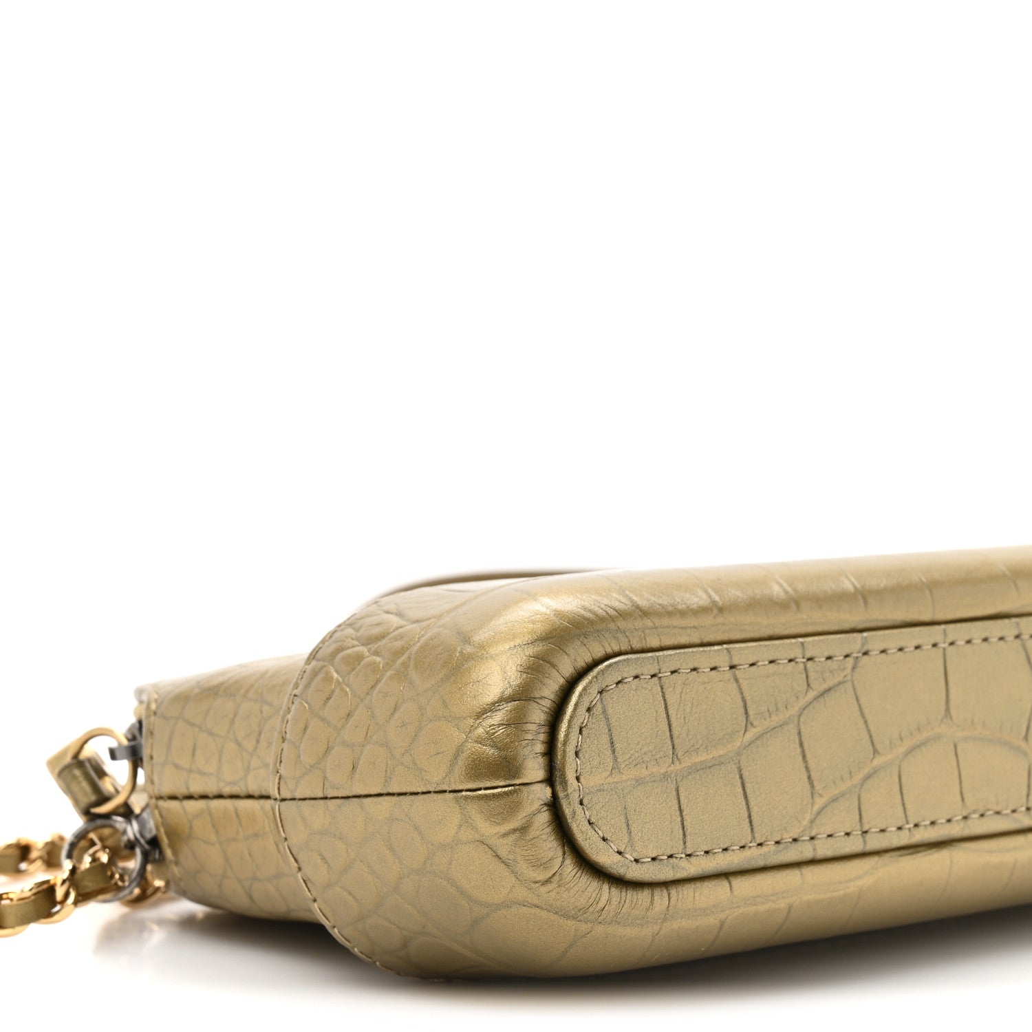 Chanel Metallic Calfskin Crocodile Embossed Small Gabrielle Clutch With Chain Gold