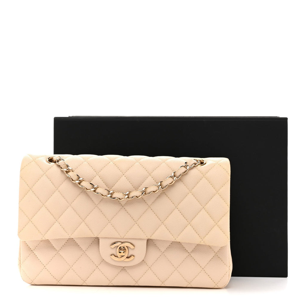 Chanel Caviar Quilted Medium Double Flap Light Beige