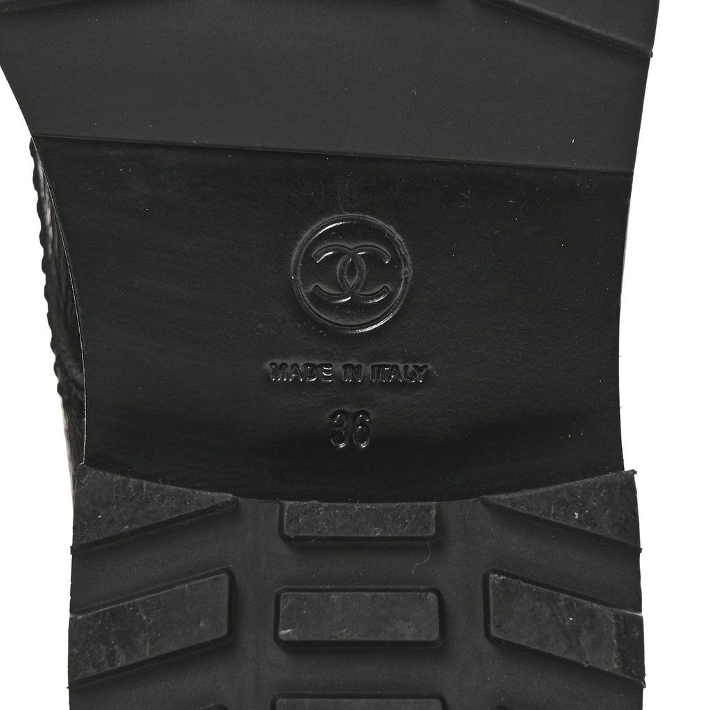 Chanel Shiny Calfskin Velvet Pearl Combat Short Boots 36 Black