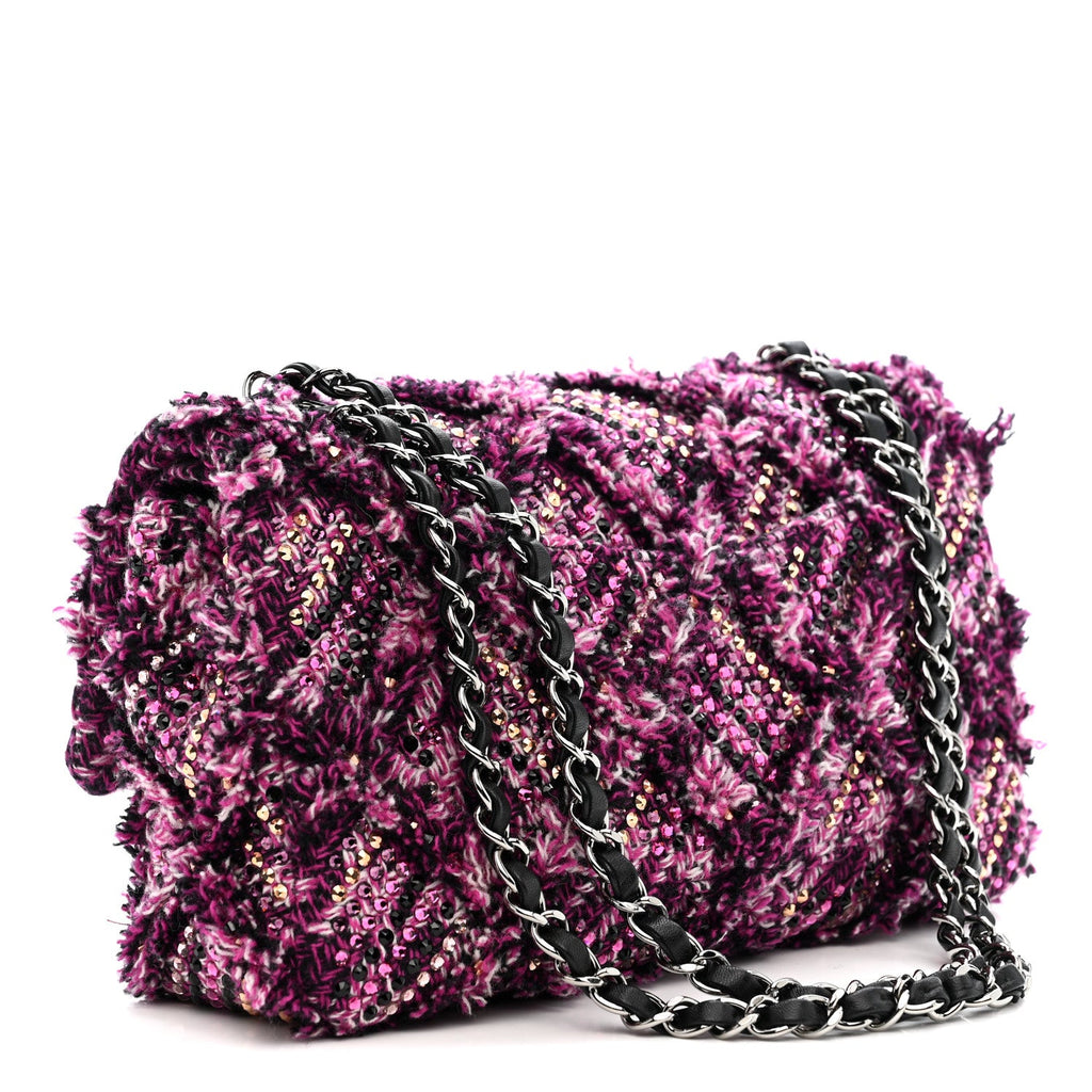 Chanel Crystal Tweed Quilted Medium Double Flap Purple Multicolor