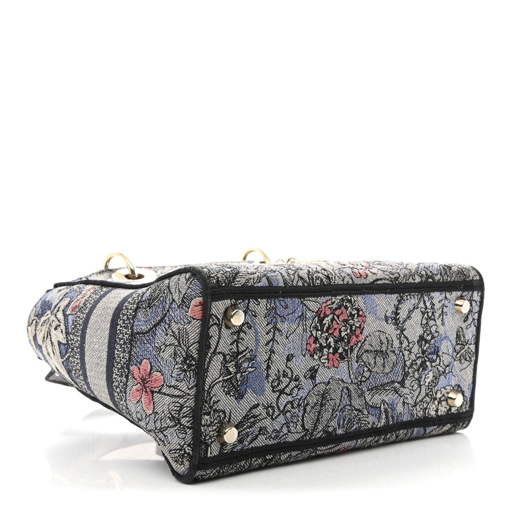 Christian Dior Canvas Embroidered Jardin Magique Medium Lady D-Lite Denim Multicolor