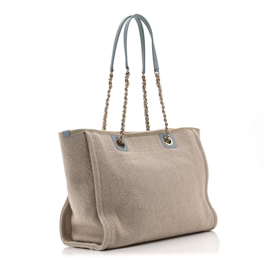 Chanel Mixed Fibers Calfskin Small Deauville Tote Grey Light Blue
