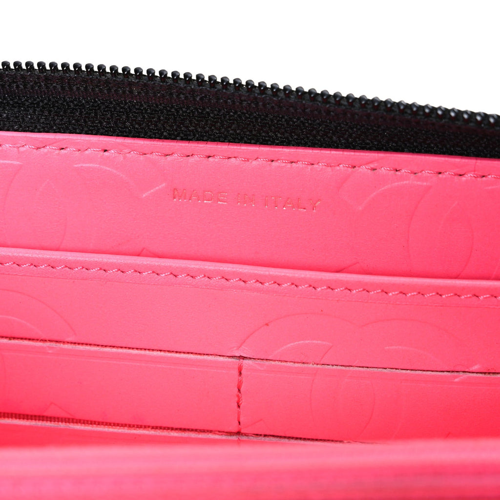Calfskin Quilted Cambon Large Gusset Zip Around Wallet Black