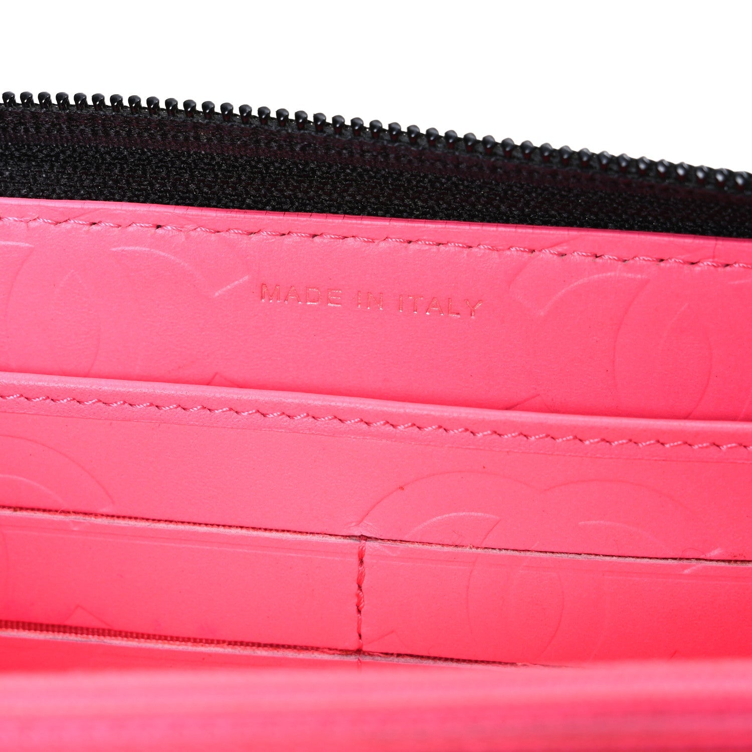 Calfskin Quilted Cambon Large Gusset Zip Around Wallet Black