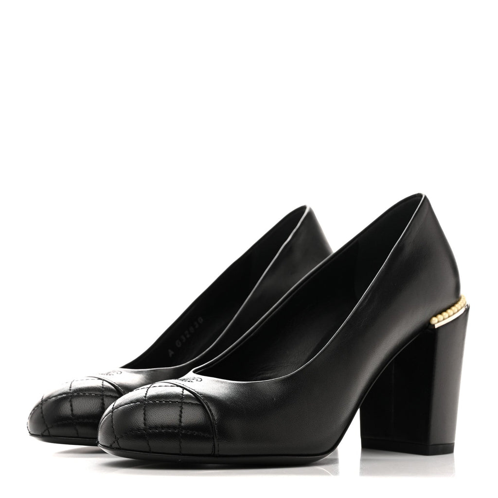 Lambskin Pearl Cap Toe Pumps 35 Black