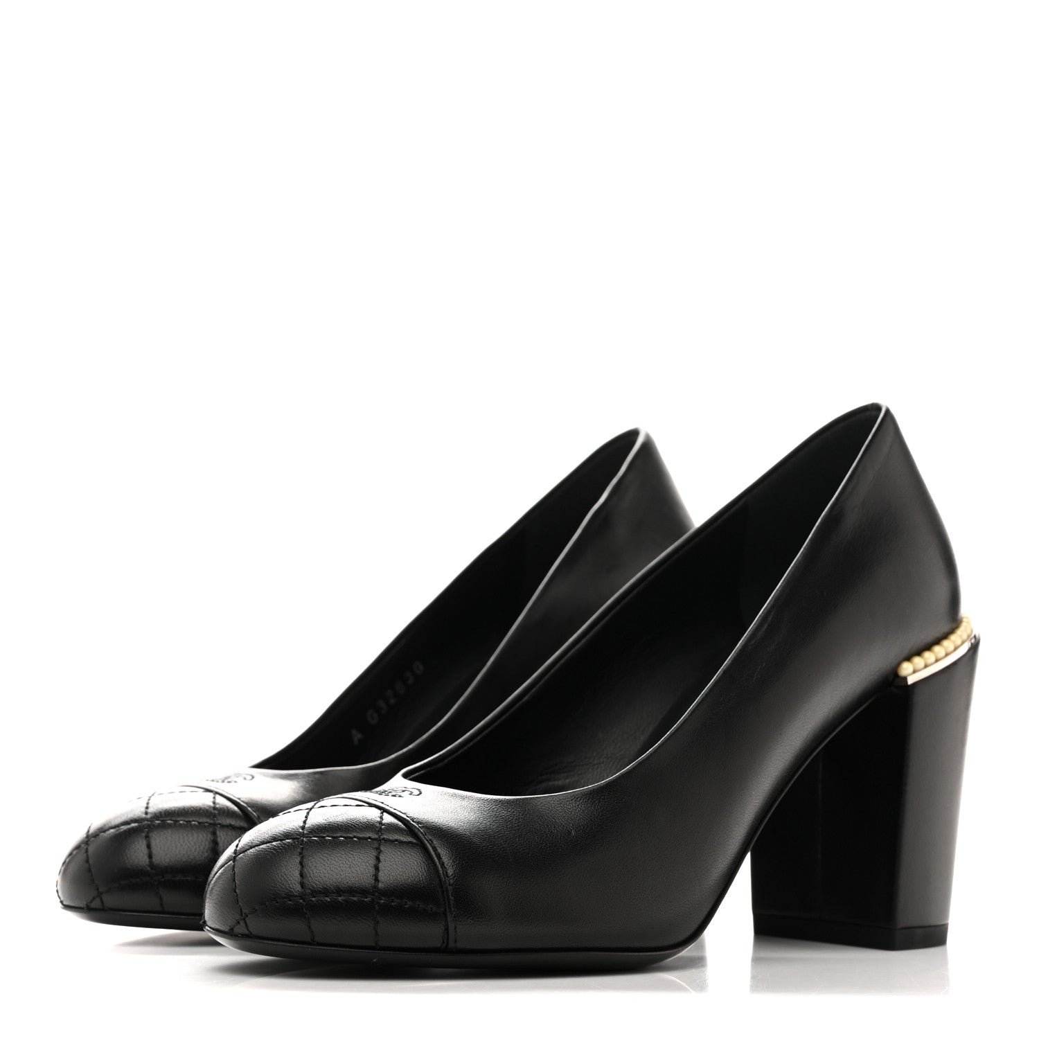 Lambskin Pearl Cap Toe Pumps 35 Black