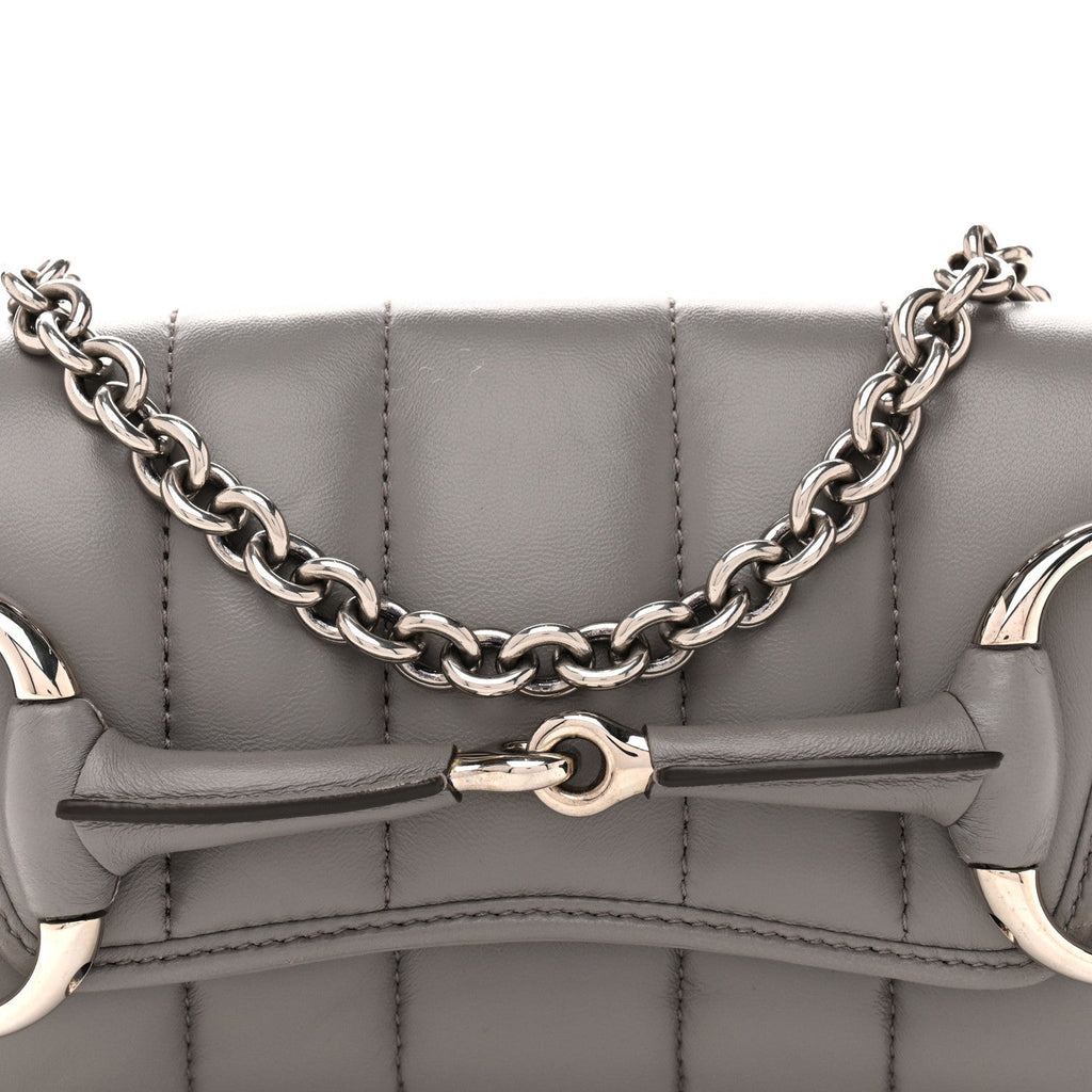 Gucci Nappa Vertical Matelasse Small Maxi Horsebit Chain Shoulder Bag Gray