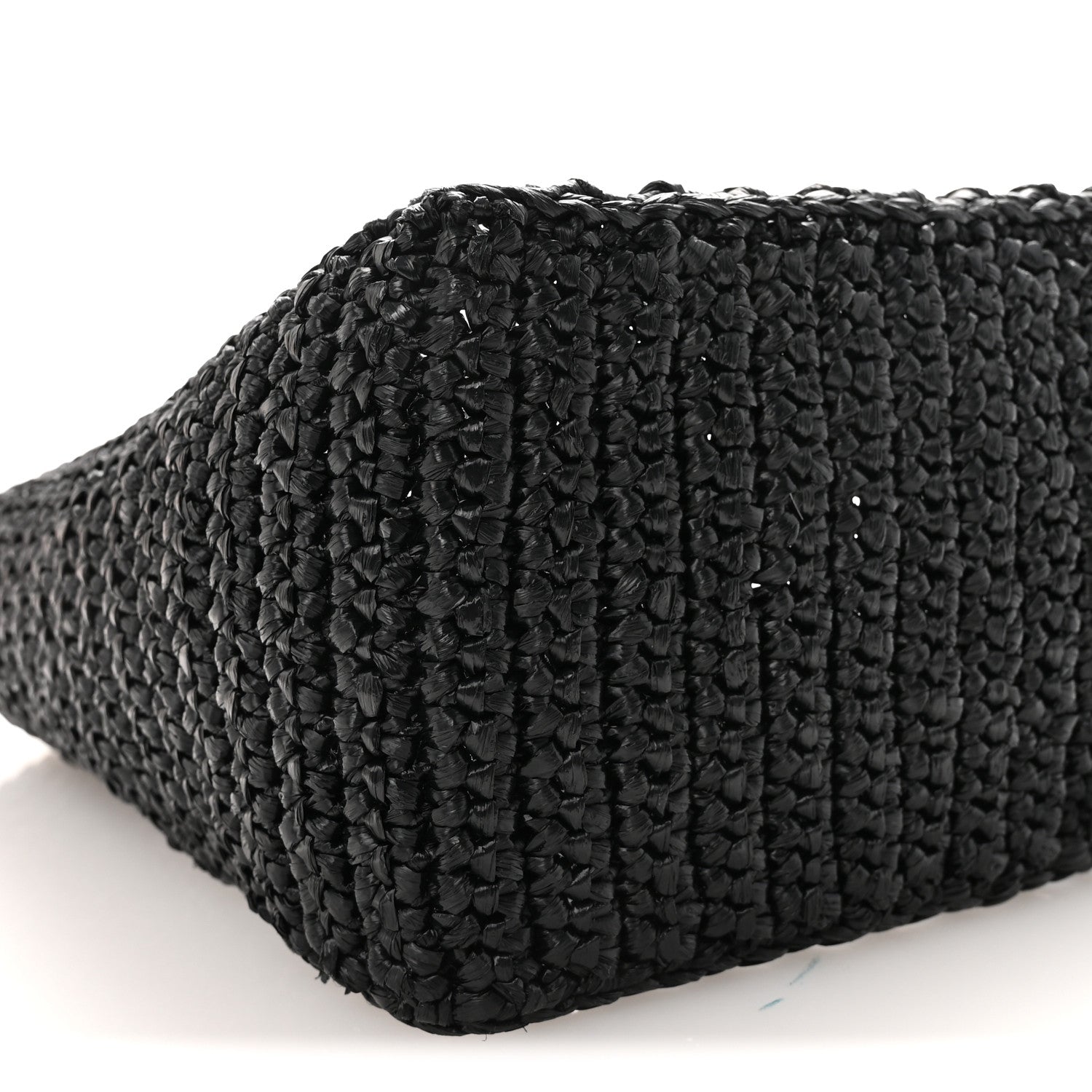 Prada Yarn Raffia Effect Crochet Logo Embroidered Small Tote Bag Black