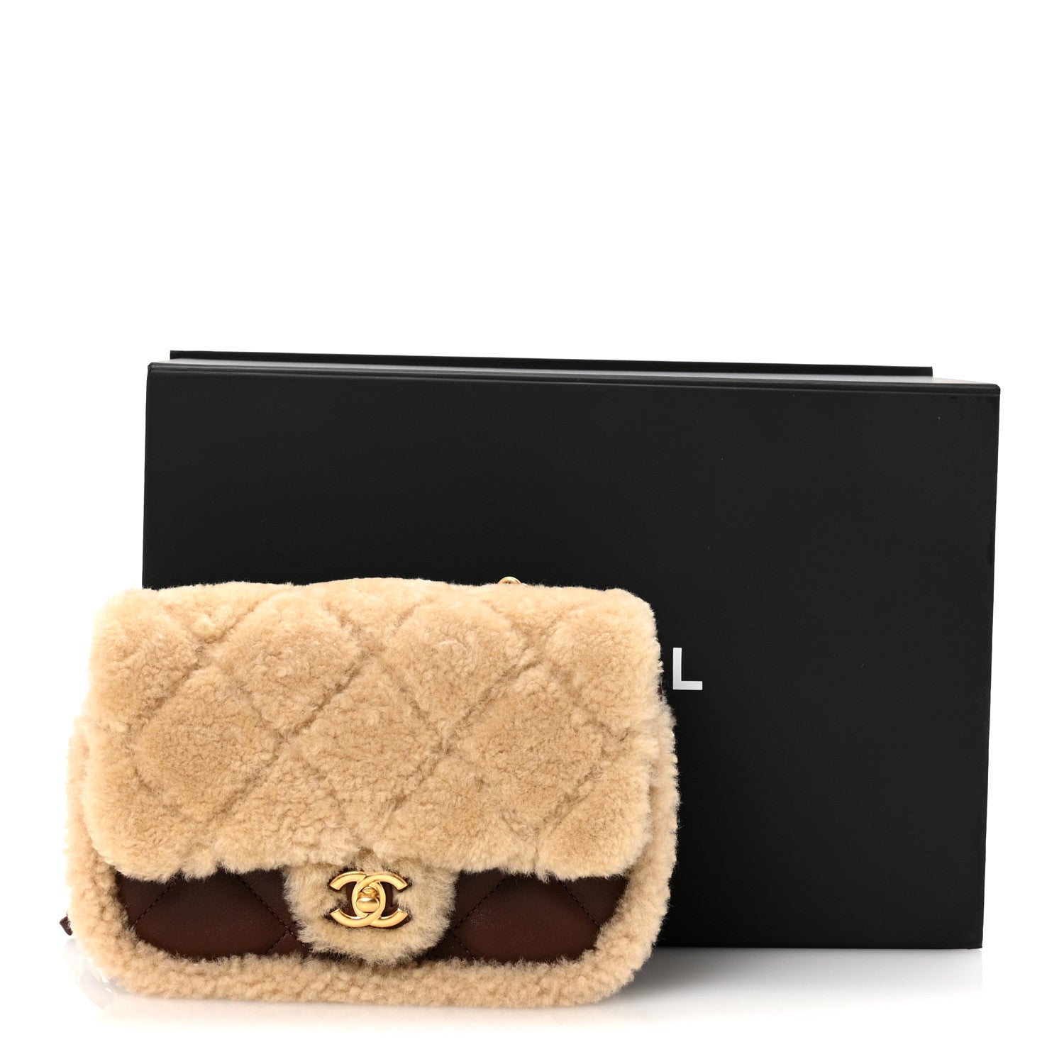Chanel Shearling Lambskin Quilted Mini Furry Coco Flap Beige Dark Brown