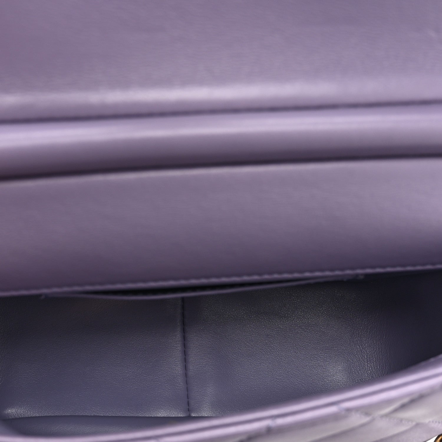 Chanel Shiny Lambskin Quilted Mini Pearl Logo Flap Light Purple