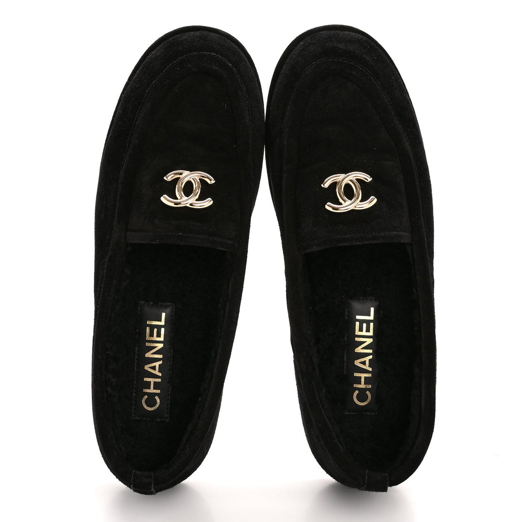 Chanel Suede Calfskin CC Loafers 39.5 Black