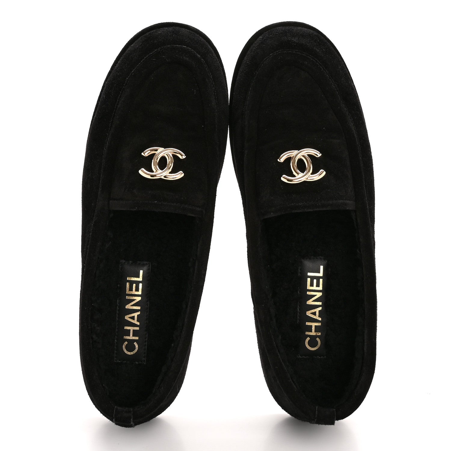 Chanel Suede Calfskin CC Loafers 39.5 Black