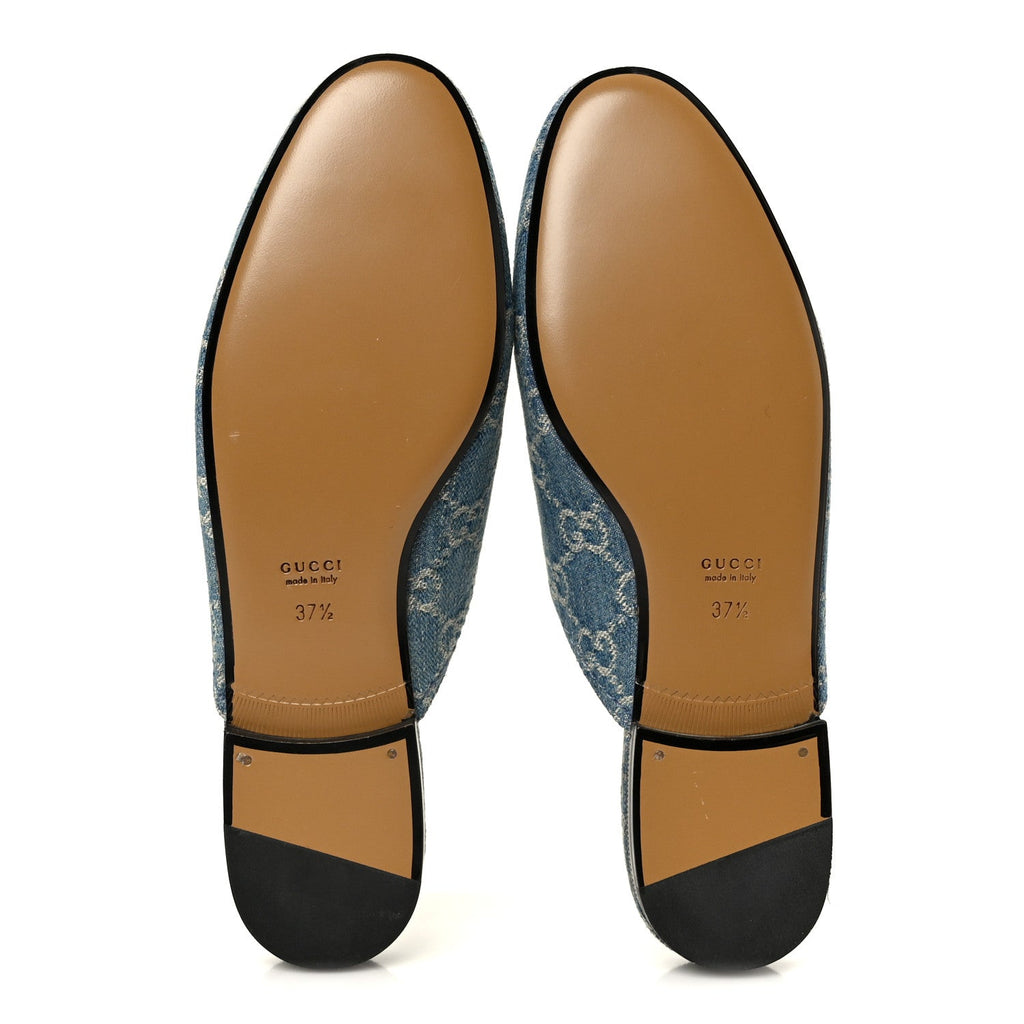 Gucci New Denim GG Malaga Kid Womens Princetown Slippers 37.5 Light Blue Royale