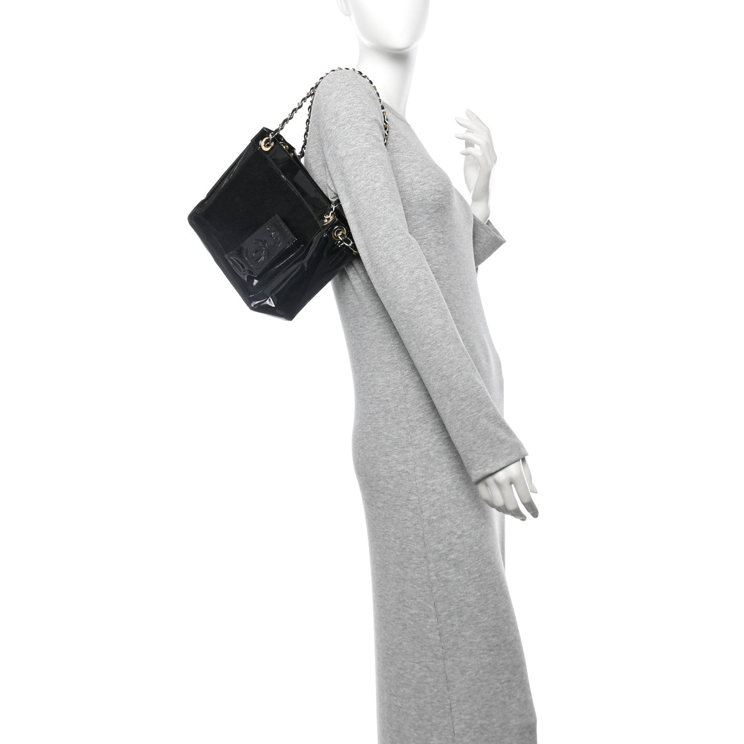 Chanel Patent Pony Hair Small Pocket Tote Black