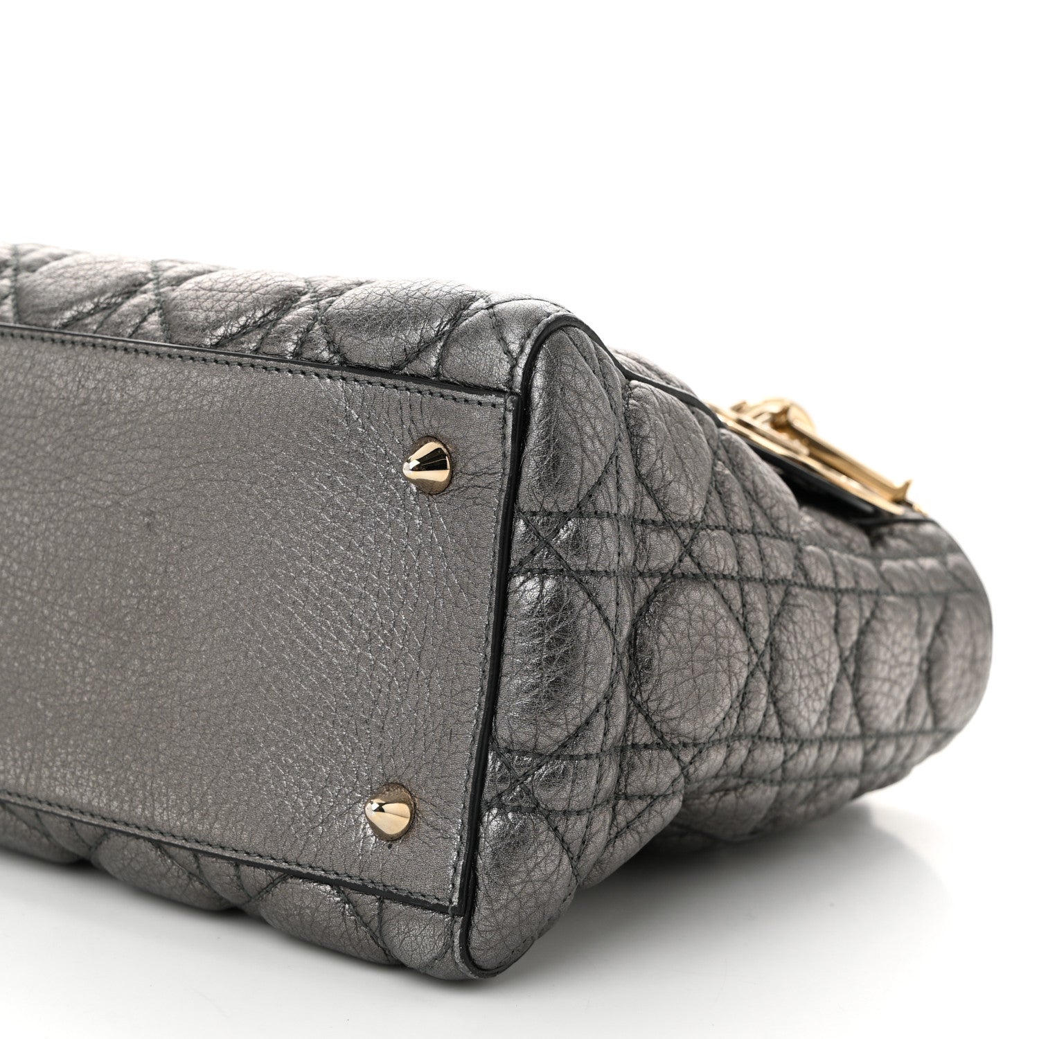 Christian Dior Metallic Grained Calfskin Cannage Medium Supple Lady Dior Steel