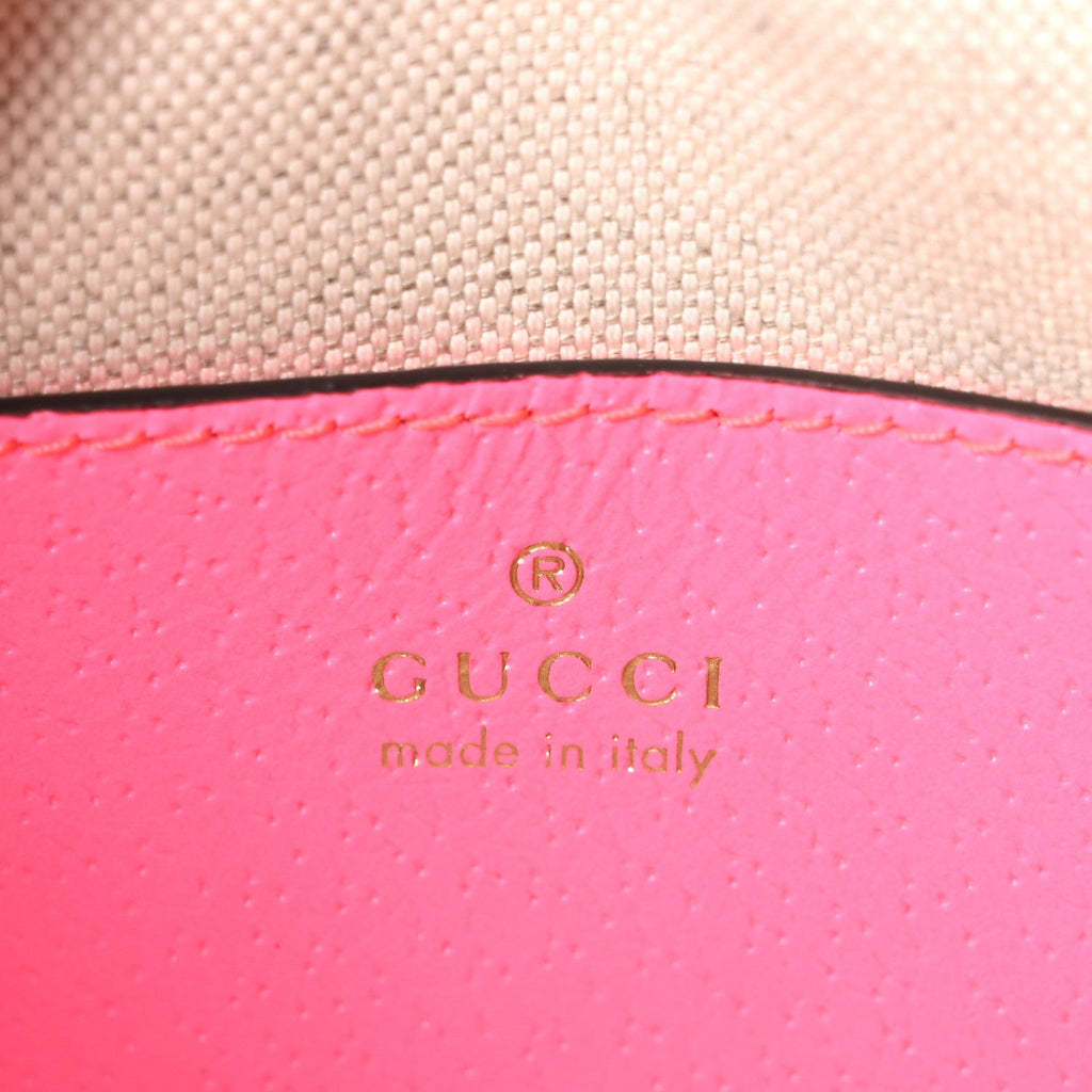 Gucci GG Supreme Monogram Textured Dollar Calfskin Web Ophidia Small Crossbody Bag Beige Ebony Fuchsia