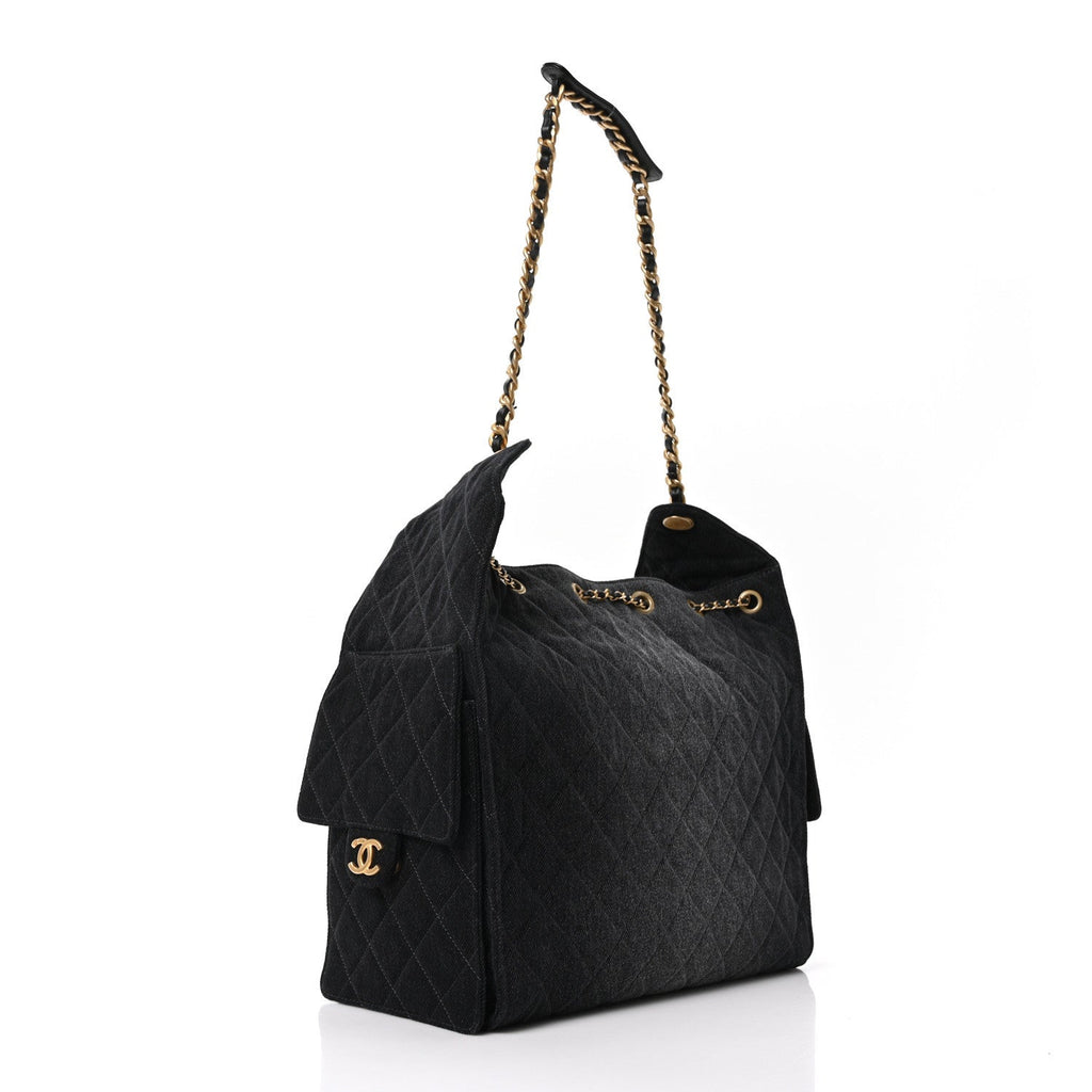 Chanel Washed Denim Quilted Medium Chanel 25 Handbag Black