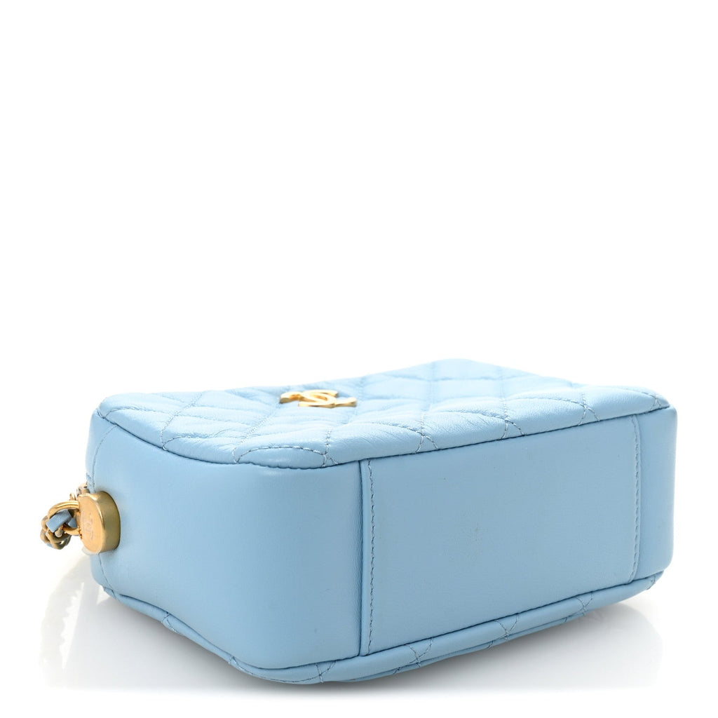 Chanel Lambskin Quilted CC Pearl Crush Camera Case Light Blue