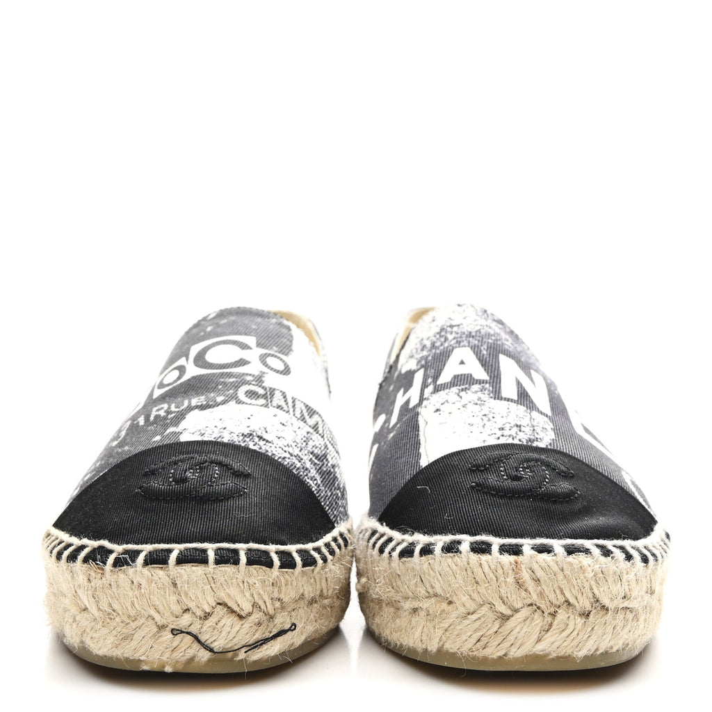 Printed Canvas Grosgrain 31 Rue Cambon Espadrilles 38 Black White