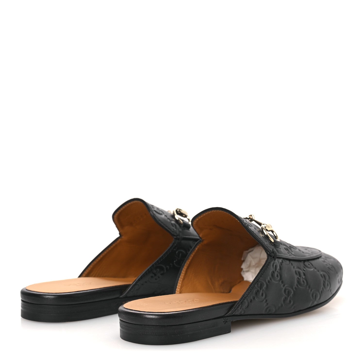 Gucci Glamour Calfskin Guccissima Womens Princetown Slippers 37 Black