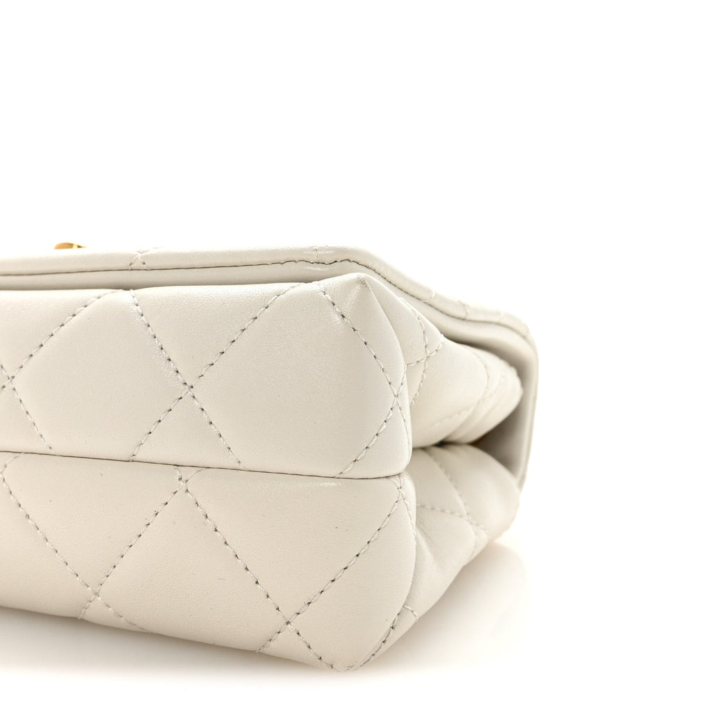Chanel Shiny Lambskin Quilted Enamel CC Small Flap White