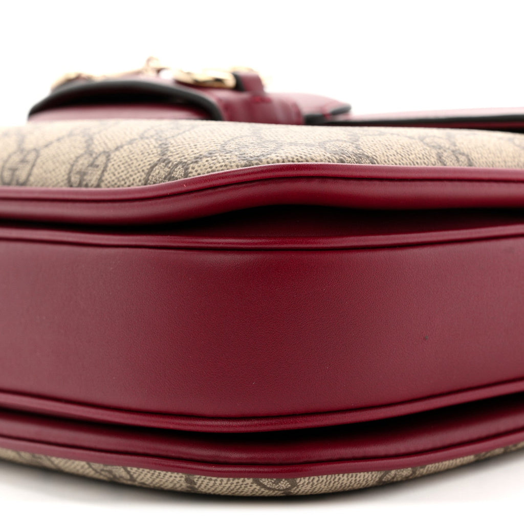 Gucci GG Supreme Monogram Horsebit 1955 Soft Small Shoulder Bag Beige Ebony Rosso Ancora