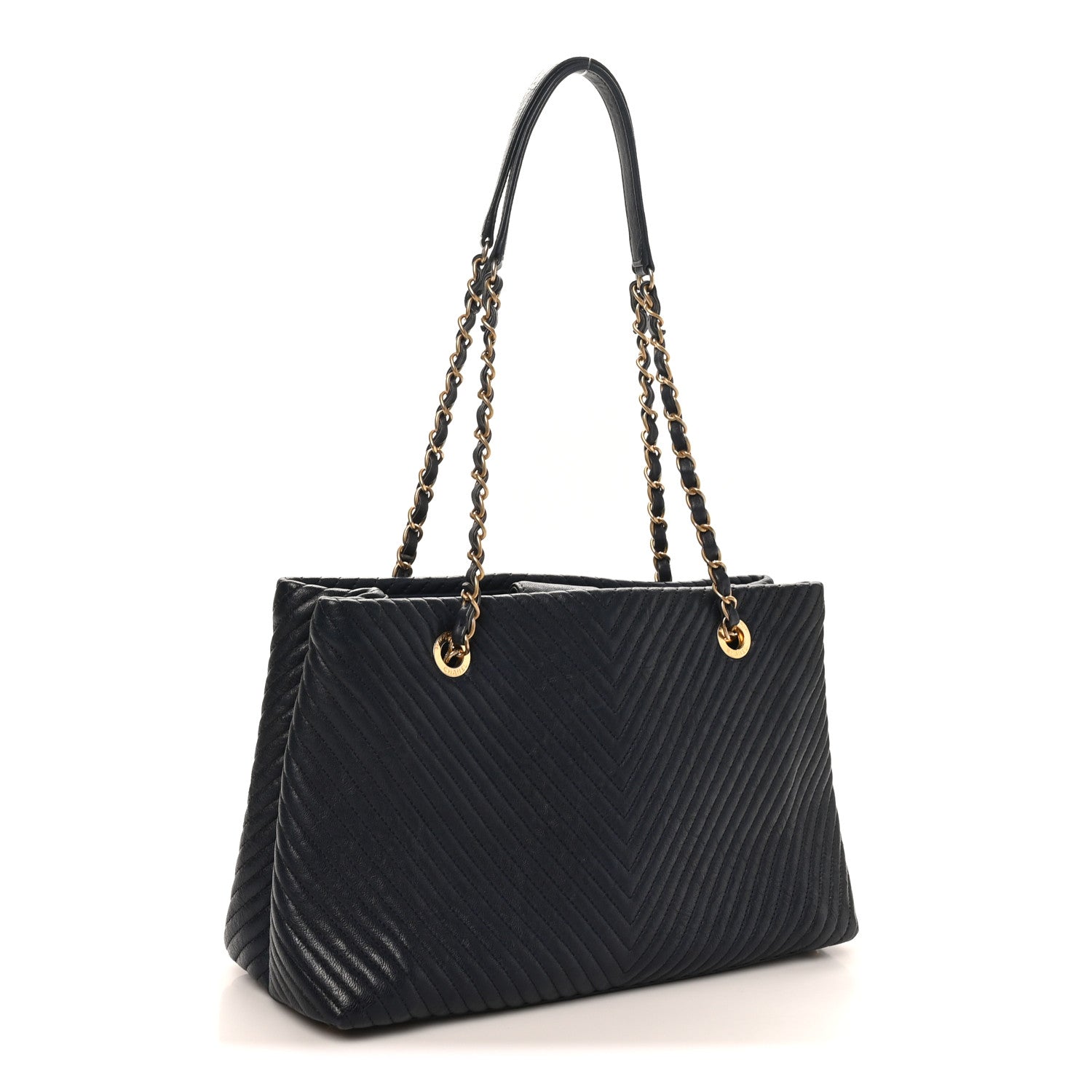 Chanel Wrinkled Lambskin Chevron Quilted Surpique Tote Navy Blue