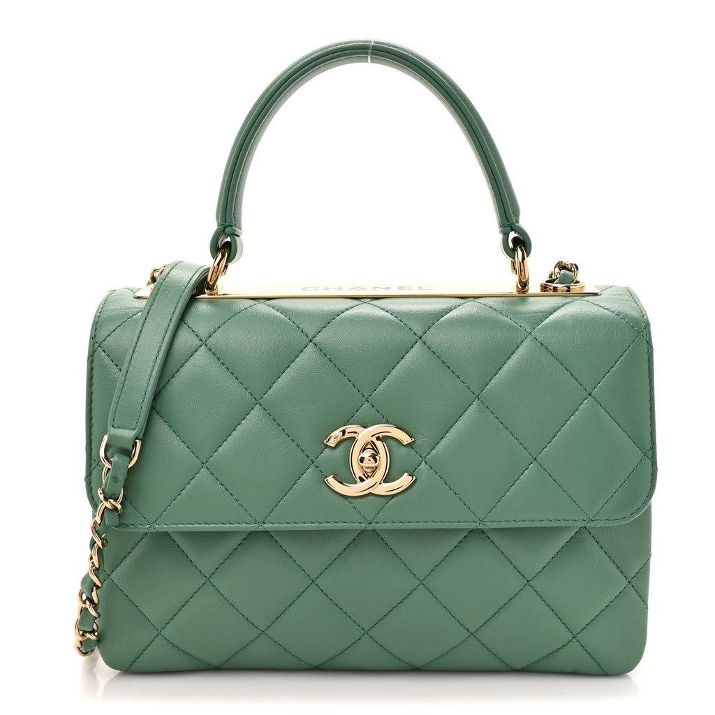 Chanel Lambskin Quilted Small Trendy CC Flap Dual Handle Bag Light Green